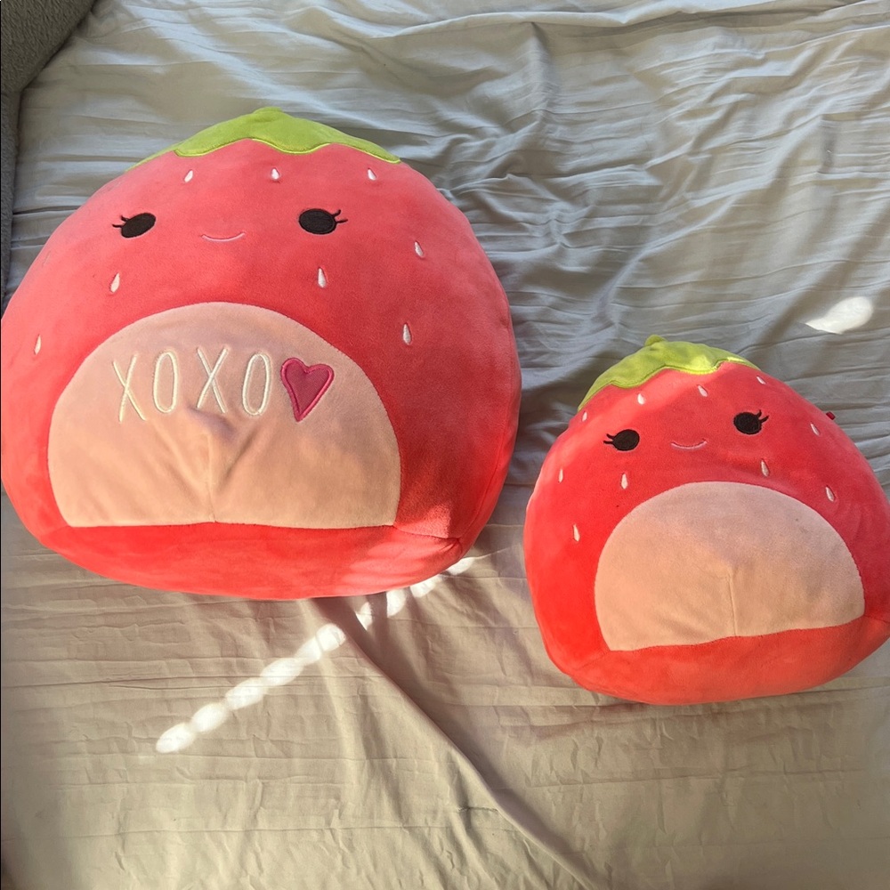 Squishmallows Pink and Green Strawberry Plush Set